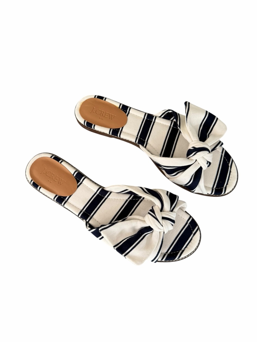 J. Crew Stripe Printed Knot Slide Sandals Navy White Stripe Nautical 10.5 NWOT